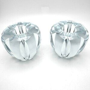 Orrefors Heavy Fluted Crystal Tapered Candle Holders Vtg Sweden Signed